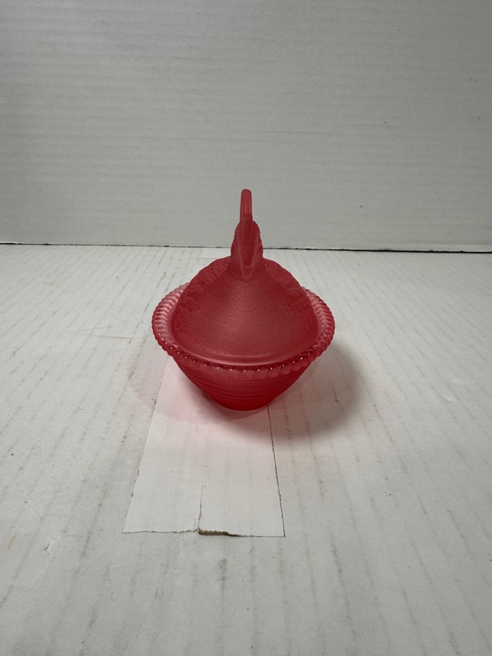 Pink Glass Covered Candy Dish with Handle